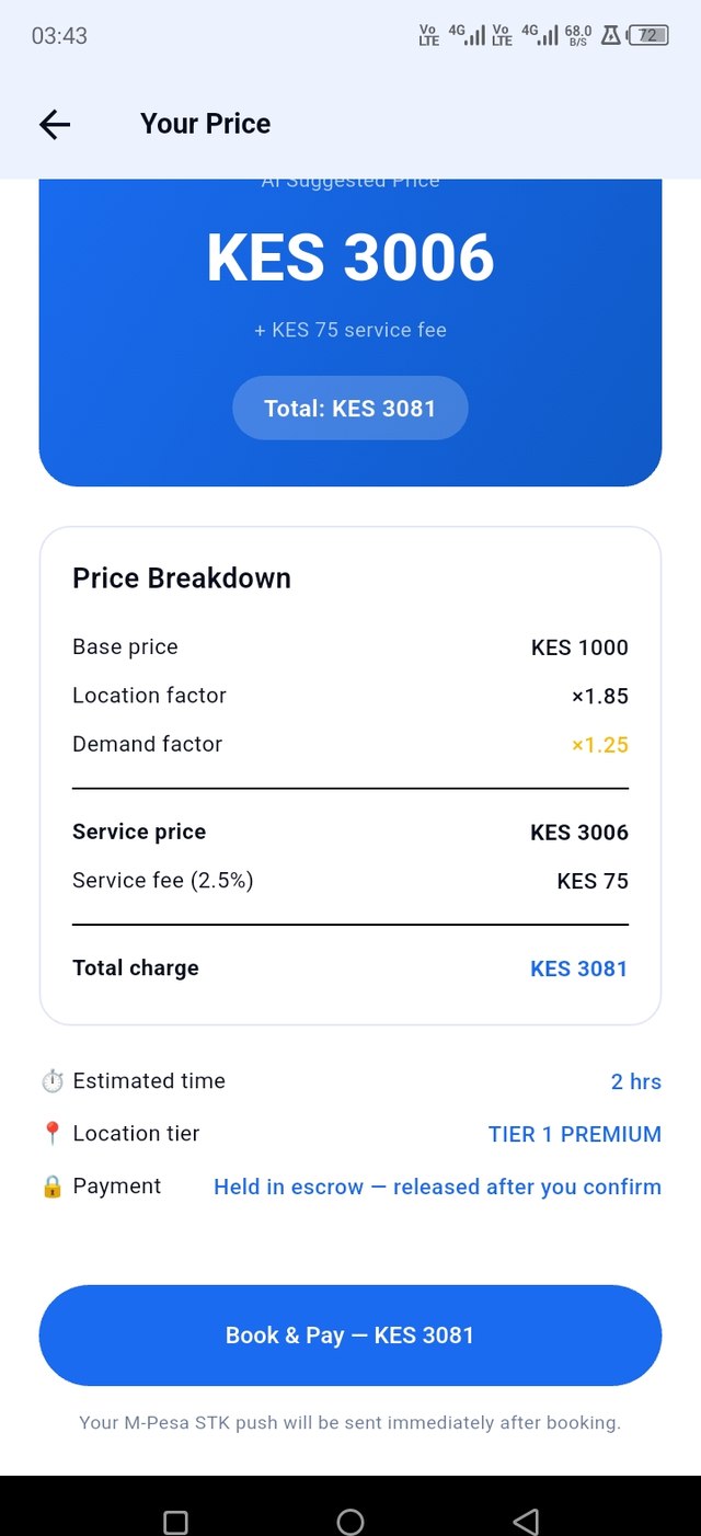 Price breakdown screen