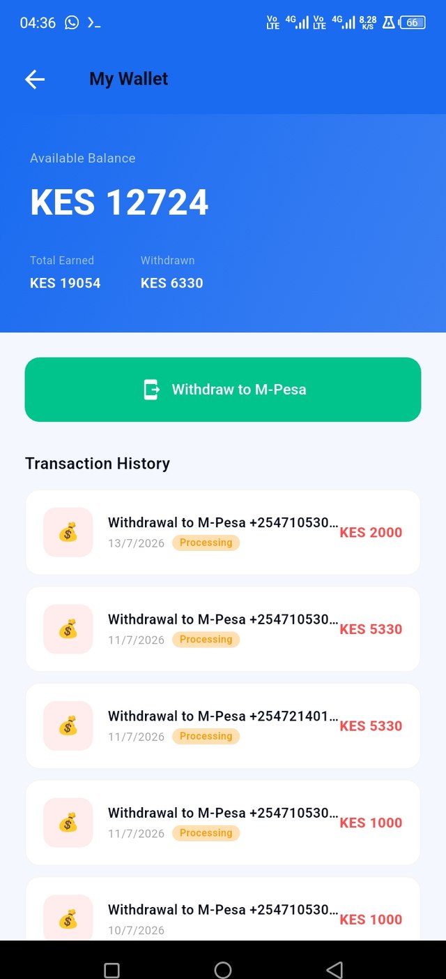 Provider wallet screen